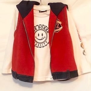 Joe Boxer Varsity Boys White Long-sleeved T Shirt with Red Zippered Vest Hoodie